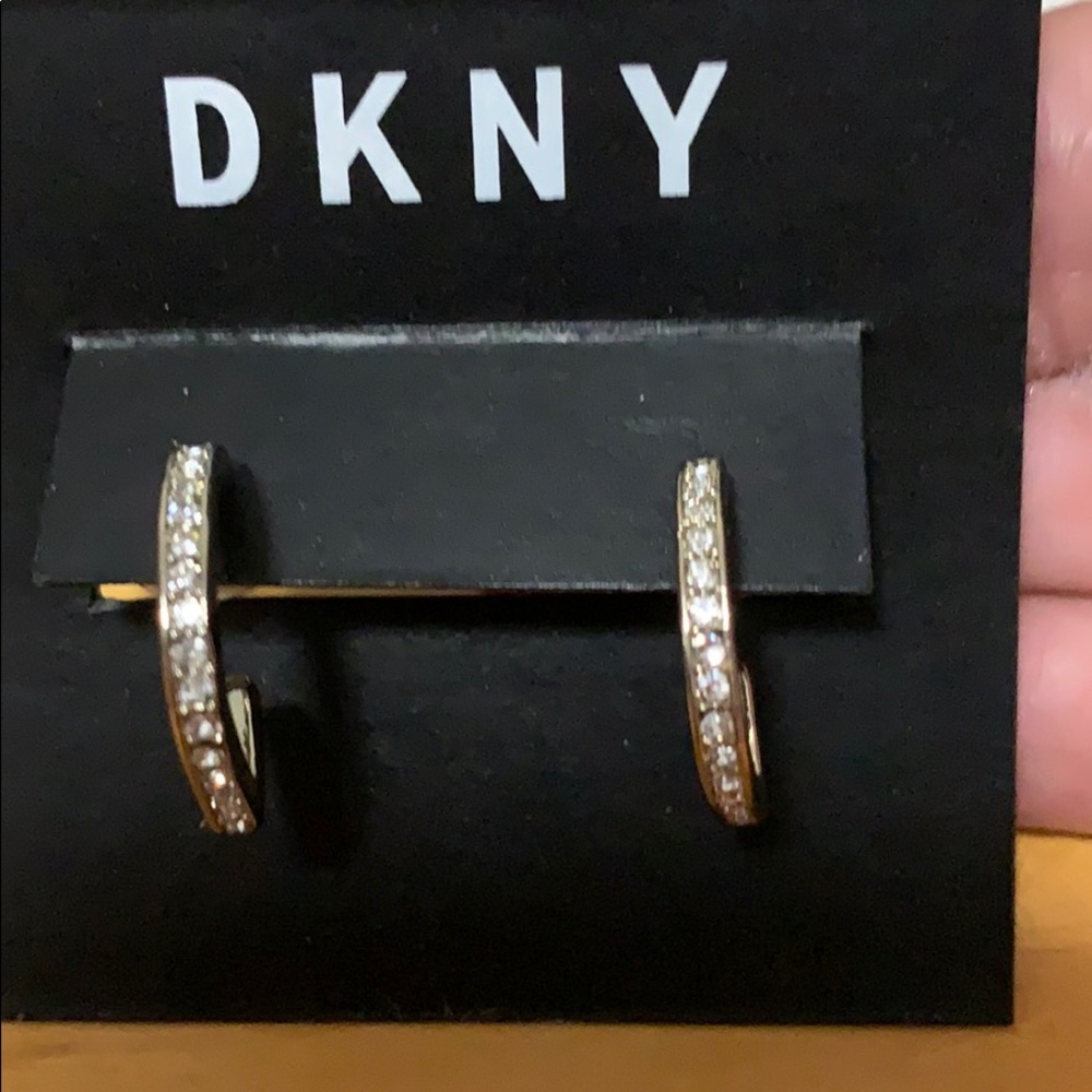 New DKNY Pave Gold Tone Huggie Hoops.. for pierced